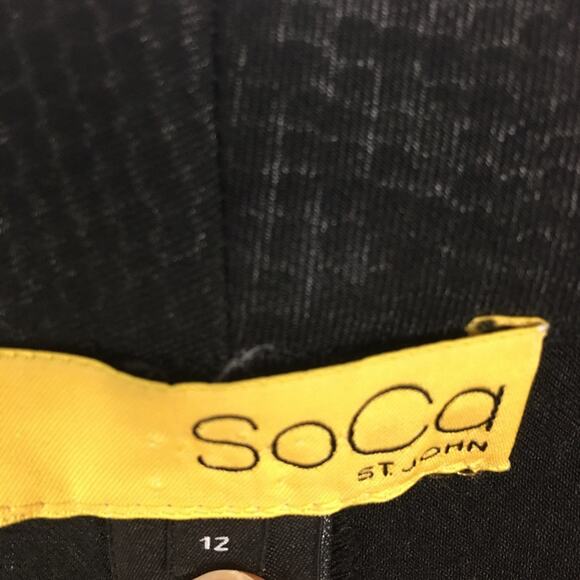 St John SoCa Black Animal Print Button Zip  Trousers 12 - Picture 7 of 8